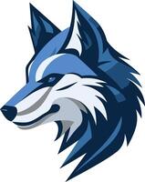 Powerful blue wolf head logo, perfect for gaming teams, esports, apparel, and brands seeking a strong, confident identity vector