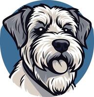 A cute cartoon illustration of a white and grey dog, with a friendly expression and tongue sticking out vector