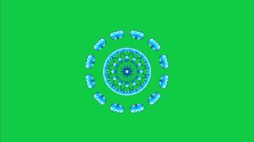 smooth blue kaleidoscope flower creating a contrasting and curvy digital effect on green screen. video