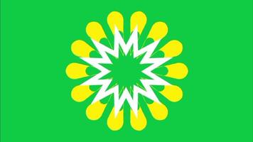 Yellow and white kaleidoscope circles and star creating a contrasting and curvy digital effect on green screen. video