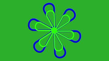 Blue and green kaleidoscope circles and flower creating a contrasting and curvy digital effect on green screen. video