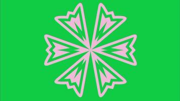 Colorful kaleidoscope circles creating a contrasting and curvy digital effect. pink lines on green screen. video