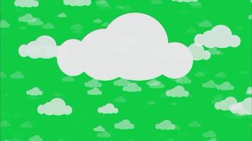 Cartoon flying up clouds isolated on chroma key green screen . Animation of sky with fluffy cute clouds. video