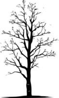 A simple, yet striking black and white silhouette of a bare tree, perfect for minimalist designs, nature inspired artwork, and adding a touch of somber beauty to your projects vector