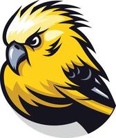 A fierce and stylized yellow bird logo with sharp angles and a powerful pose vector
