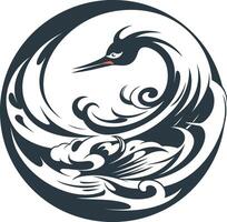 Stylized Bird in a Circular Wave Design vector