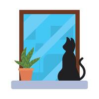 A cat sits on the window sill looking out at the world vector