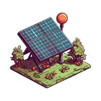 A cartoon solar panel with a tree and a sun vector
