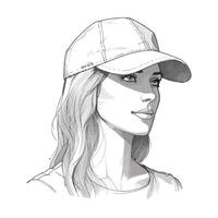 A drawing of a woman wearing a baseball cap vector