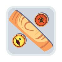 A flat icon of a roll of bread with two different sauces vector