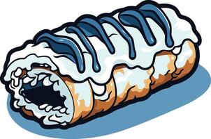 A cartoon illustration of a delicious cream puff with blue frosting, perfect for use in menus, advertisements, and food related projects vector