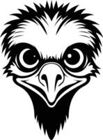 A bold and playful black and white illustration of an ostrich's head, perfect for adding a touch of whimsy and character to your designs vector
