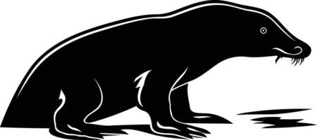 Black and white silhouette of a badger in a simple, minimalist style vector