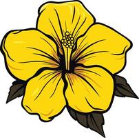 Vibrant yellow hibiscus flower with dark green leaves, perfect for tropical designs, summer projects, and nature inspired visuals vector
