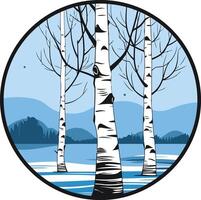 Simple and elegant illustration of three birch trees in a snowy landscape, perfect for branding, seasonal designs, and nature themed projects vector