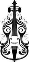 A stylish black and white illustration of a violin with intricate swirling patterns, perfect for design projects related to music, art, or tattoos vector