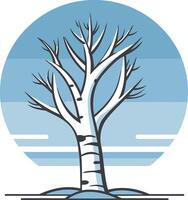 Simple, minimalist illustration of a birch tree with a blue circular background, perfect for nature themed projects and designs vector