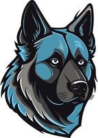 A fierce and bold german shepherd head, rendered in a striking blue and black color scheme vector