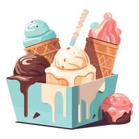 Ice cream in a box with different flavors vector