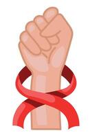 A fist with a red ribbon around it vector