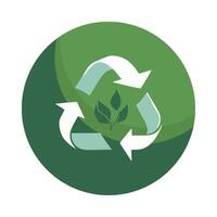 A green recycling symbol with a leaf in the middle vector
