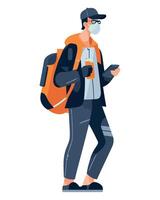 Man with backpack and mask wearing a face mask vector