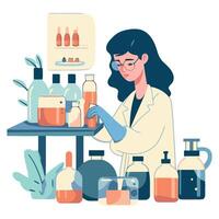 A woman in a lab coat is working on a project vector