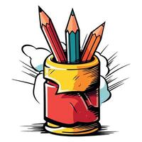 A drawing of pencils in a can with a crack vector
