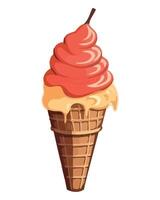 Ice cream cone with red and yellow frosting on top vector