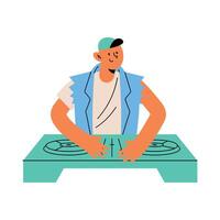 A man is playing a dj set on a turntable vector