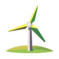 A wind turbine on a hill with a green and yellow blade vector
