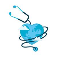 A stethoscope is connected to a heart shaped globe vector