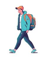 A man with a backpack walking vector