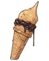 Ice cream with chocolate sauce illustration vector