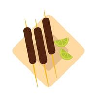 A skewered piece of meat with lime slices vector