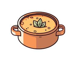 A pot with soup and a plant in it vector