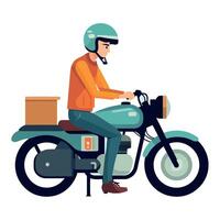 A man is riding a motorcycle with a box on the back vector