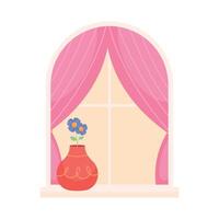 A pink vase with flowers sitting on a window sill vector