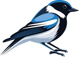 A vibrant bluebird with a black head and white accents, rendered in a simplified, graphic style vector