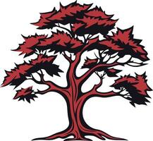 Red Tree with Black Outlines Illustration vector
