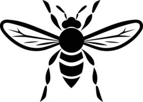 A minimalist, black and white element illustration of a bee silhouette vector