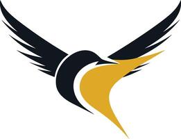 A bold and abstract bird logo, rendered in black and gold vector