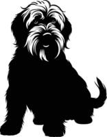 A simple and striking black and white silhouette of a seated dog, perfect for pet related designs, logos, and illustrations vector