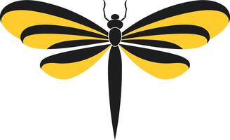 A stylized dragonfly silhouette in black and yellow, perfect for branding or design projects related to nature, freedom, and transformation vector