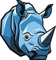 A bold, stylized rhino head illustration, featuring sharp lines and a cool blue color palette vector
