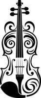 A stylish black and white illustration of a violin with intricate swirling patterns vector