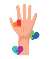 A hand with colorful puzzle pieces on it vector