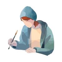 A person in a hat and jacket is holding a brush vector