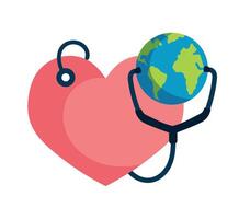 A stethoscope and a globe in the shape of a heart vector