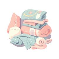 A pile of blankets and pillows with a cat vector